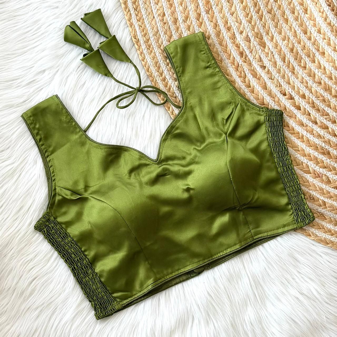 Pure Silk Stretchable Blouse-Olive green